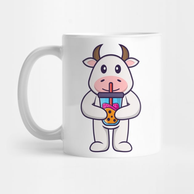 Cute cow Drinking Boba milk tea. by kolega